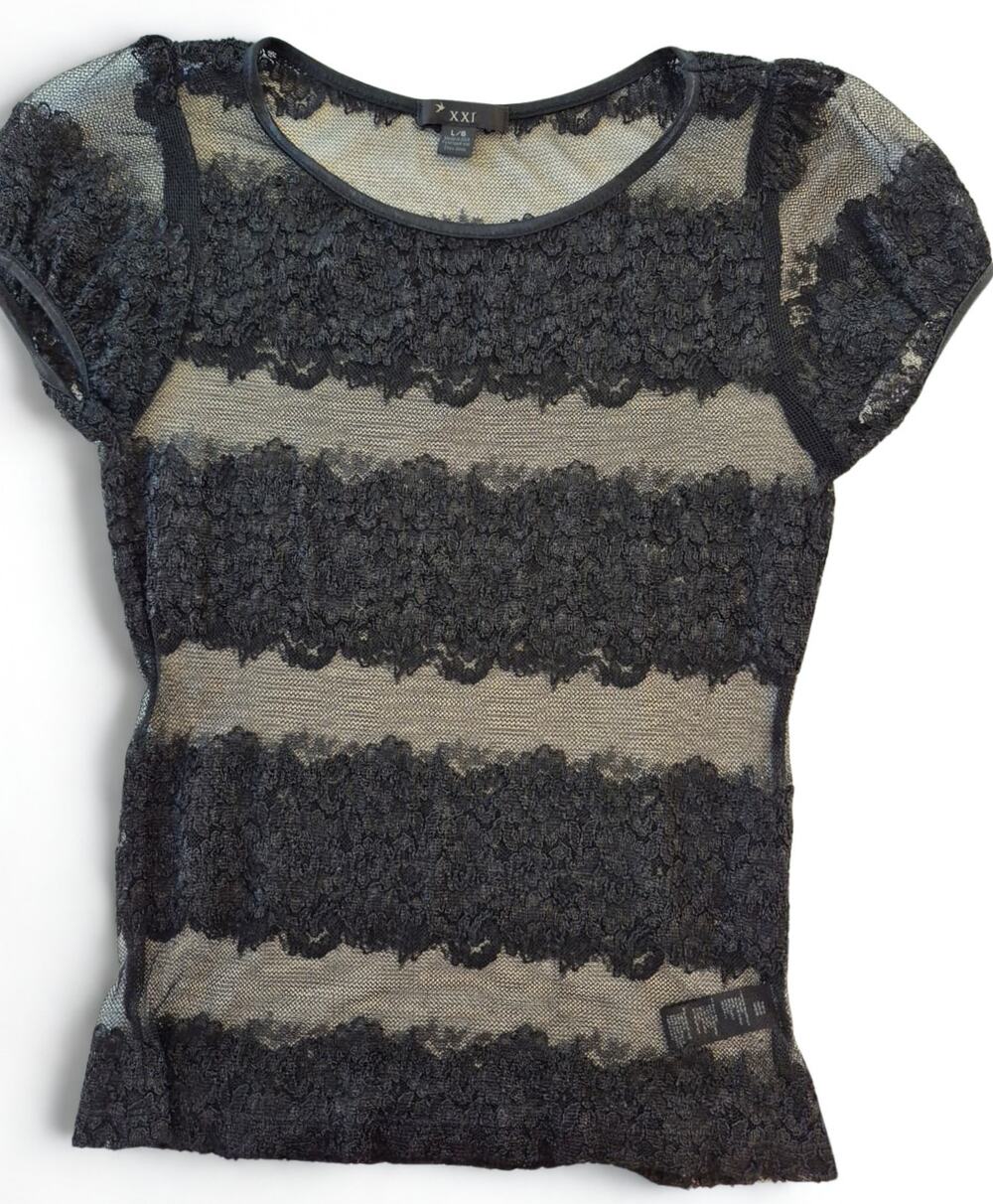 Womens Fairy Grunge Sheer Mesh Top Sz Junior L Black Glitter Edgy Rocker Witchy